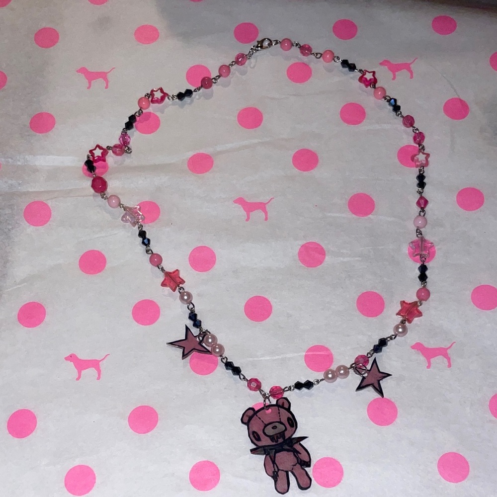 Pink and Black Star Gloomy bear necklace